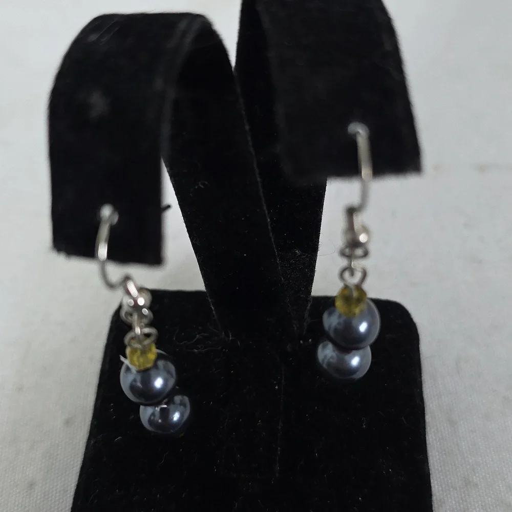 Natural Stone Hematite Necklace with Sun Pendant and Earrings Set